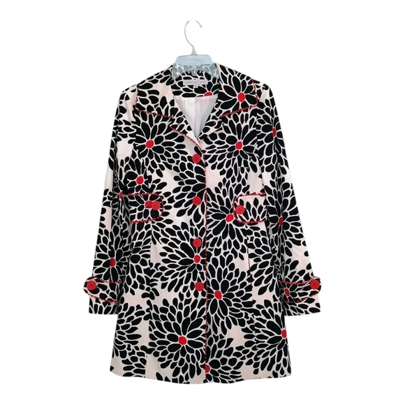 Jennifer Reale Design Long black Red Floral Retro Fabric Blazer Jacket Small - Picture 1 of 9